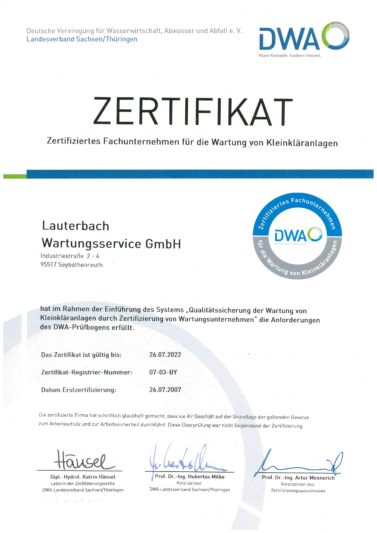 DWA Zertifizierung